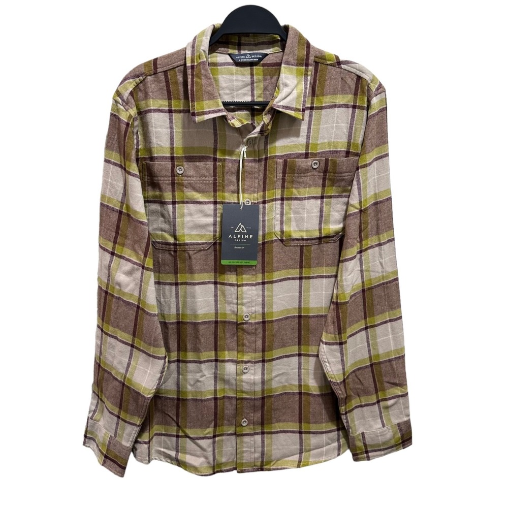 Alpine Design Mens Size L Flannel Long Sleeve Button Down Shirt Tree Moss NWT - Picture 2 of 6